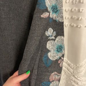 NWOT VS Pink Gray Open Neck Sweatshirt Embroidery S